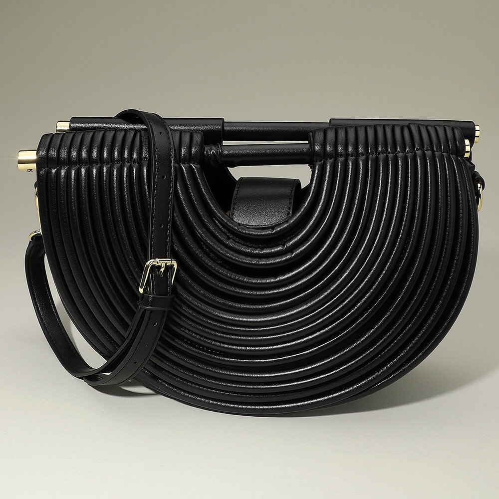 Black Vegan Leather Half Moon Structured Handbag Crossbody Bag